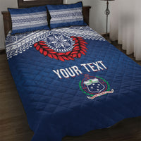 Manu Samoa Rugby Custom Navy Blue Quilt Bed Set ʻIe Toga Pattern With Red Ula fala LT7 Navy Blue - Polynesian Pride