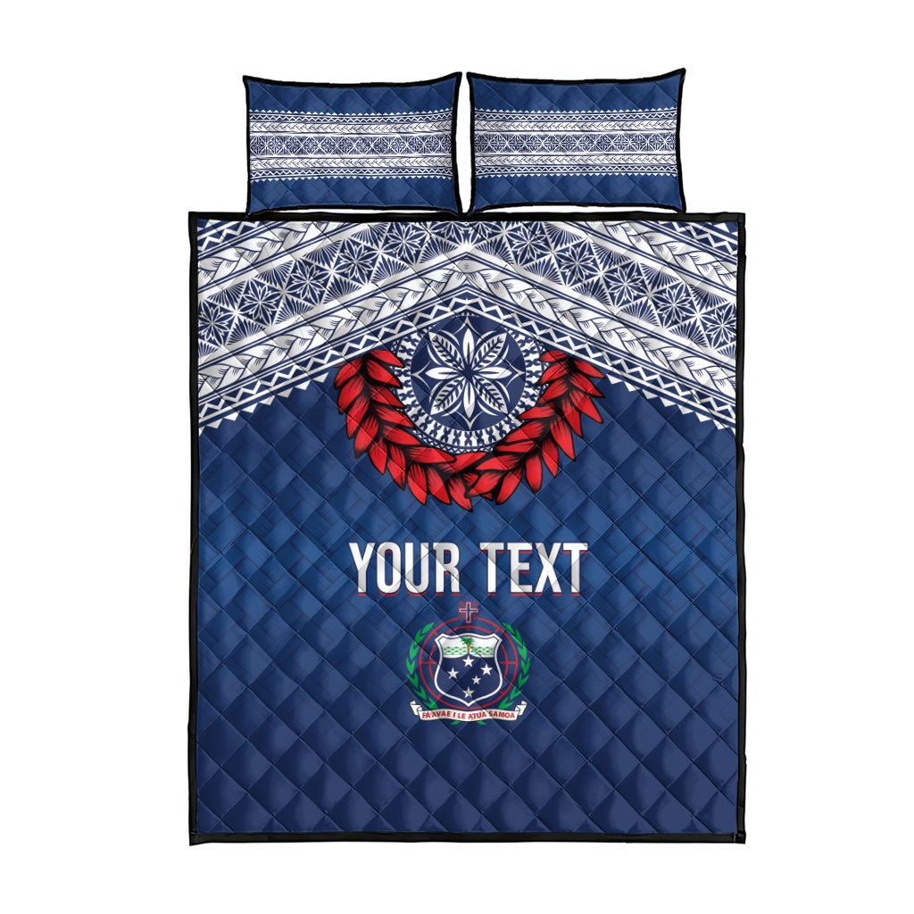 Manu Samoa Rugby Custom Navy Blue Quilt Bed Set ʻIe Toga Pattern With Red Ula fala LT7 - Polynesian Pride