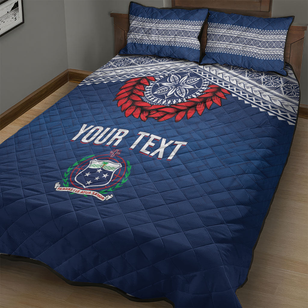 Manu Samoa Rugby Custom Navy Blue Quilt Bed Set ʻIe Toga Pattern With Red Ula fala LT7 - Polynesian Pride