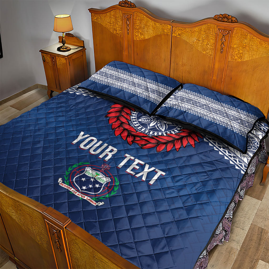 Manu Samoa Rugby Custom Navy Blue Quilt Bed Set ʻIe Toga Pattern With Red Ula fala LT7 - Polynesian Pride