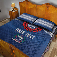 Manu Samoa Rugby Custom Navy Blue Quilt Bed Set ʻIe Toga Pattern With Red Ula fala LT7 - Polynesian Pride