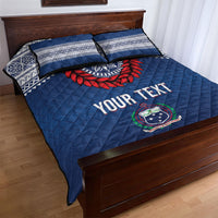 Manu Samoa Rugby Custom Navy Blue Quilt Bed Set ʻIe Toga Pattern With Red Ula fala LT7 - Polynesian Pride