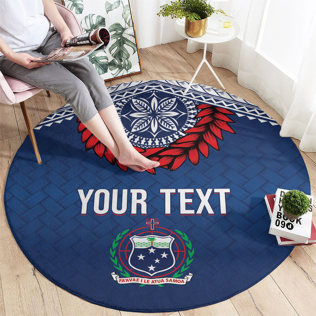 Manu Samoa Rugby Custom Navy Blue Round Carpet ʻIe Toga Pattern With Red Ula fala LT7 - Polynesian Pride