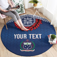 Manu Samoa Rugby Custom Navy Blue Round Carpet ʻIe Toga Pattern With Red Ula fala LT7 - Polynesian Pride