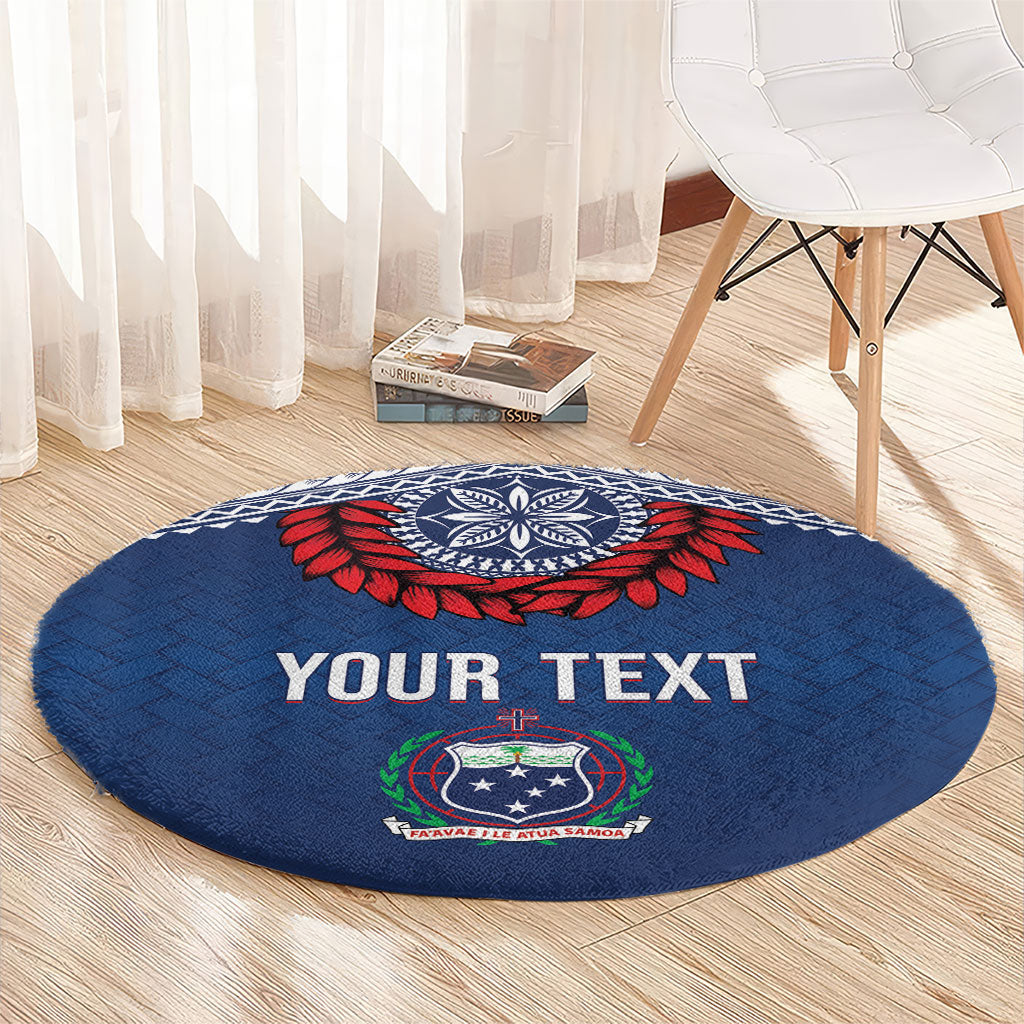 Manu Samoa Rugby Custom Navy Blue Round Carpet ʻIe Toga Pattern With Red Ula fala LT7 - Polynesian Pride