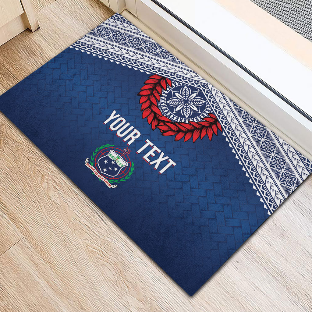 Manu Samoa Rugby Custom Navy Blue Rubber Doormat ʻIe Toga Pattern With Red Ula fala LT7 - Polynesian Pride