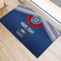 Manu Samoa Rugby Custom Navy Blue Rubber Doormat ʻIe Toga Pattern With Red Ula fala LT7 - Polynesian Pride
