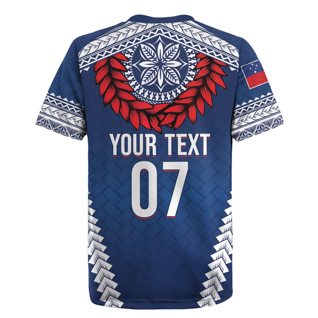 Manu Samoa Rugby Custom Navy Blue Rugby Jersey ʻIe Toga Pattern With Red Ula fala LT7 - Polynesian Pride
