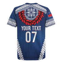 Manu Samoa Rugby Custom Navy Blue Rugby Jersey ʻIe Toga Pattern With Red Ula fala LT7 - Polynesian Pride