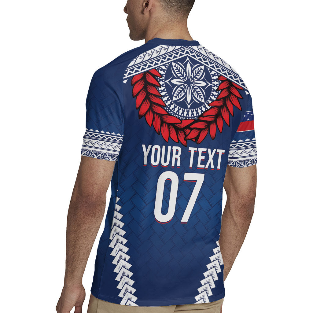 Manu Samoa Rugby Custom Navy Blue Rugby Jersey ʻIe Toga Pattern With Red Ula fala LT7 - Polynesian Pride