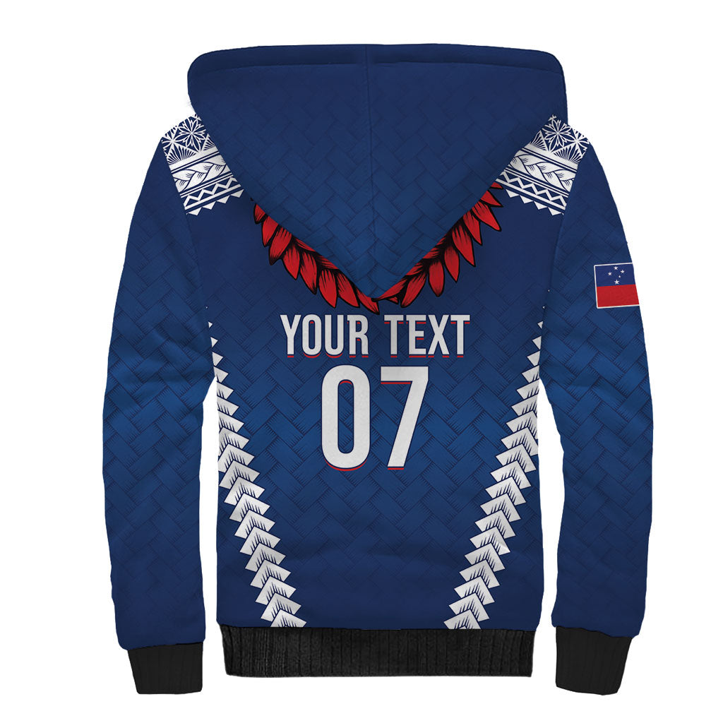 Manu Samoa Rugby Custom Navy Blue Sherpa Hoodie ʻIe Toga Pattern With Red Ula fala LT7 - Polynesian Pride