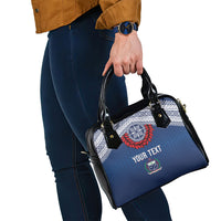 Manu Samoa Rugby Custom Navy Blue Shoulder Handbag ʻIe Toga Pattern With Red Ula fala LT7 - Polynesian Pride