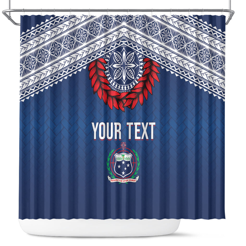 Manu Samoa Rugby Custom Navy Blue Shower Curtain ʻIe Toga Pattern With Red Ula fala LT7 Navy Blue - Polynesian Pride