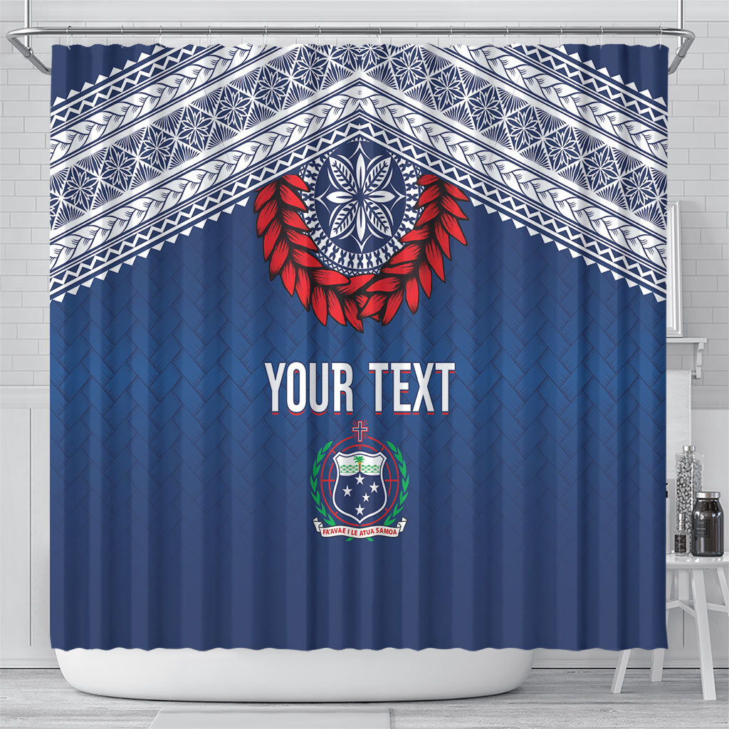 Manu Samoa Rugby Custom Navy Blue Shower Curtain ʻIe Toga Pattern With Red Ula fala LT7 - Polynesian Pride