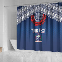 Manu Samoa Rugby Custom Navy Blue Shower Curtain ʻIe Toga Pattern With Red Ula fala LT7 - Polynesian Pride