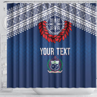 Manu Samoa Rugby Custom Navy Blue Shower Curtain ʻIe Toga Pattern With Red Ula fala LT7 - Polynesian Pride