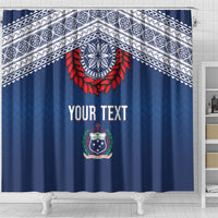 Manu Samoa Rugby Custom Navy Blue Shower Curtain ʻIe Toga Pattern With Red Ula fala LT7 - Polynesian Pride