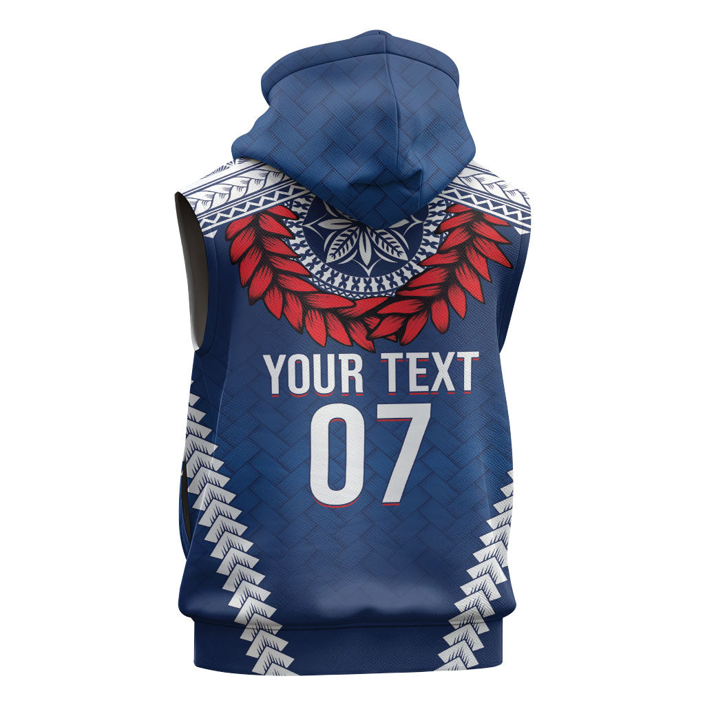Manu Samoa Rugby Custom Navy Blue Sleeveless Hoodie ʻIe Toga Pattern With Red Ula fala LT7 - Polynesian Pride