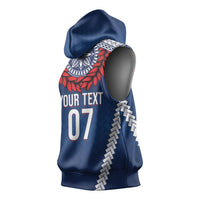 Manu Samoa Rugby Custom Navy Blue Sleeveless Hoodie ʻIe Toga Pattern With Red Ula fala LT7 - Polynesian Pride