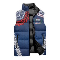 Manu Samoa Rugby Custom Navy Blue Sleeveless Puffer Jacket ʻIe Toga Pattern With Red Ula fala LT7 - Polynesian Pride