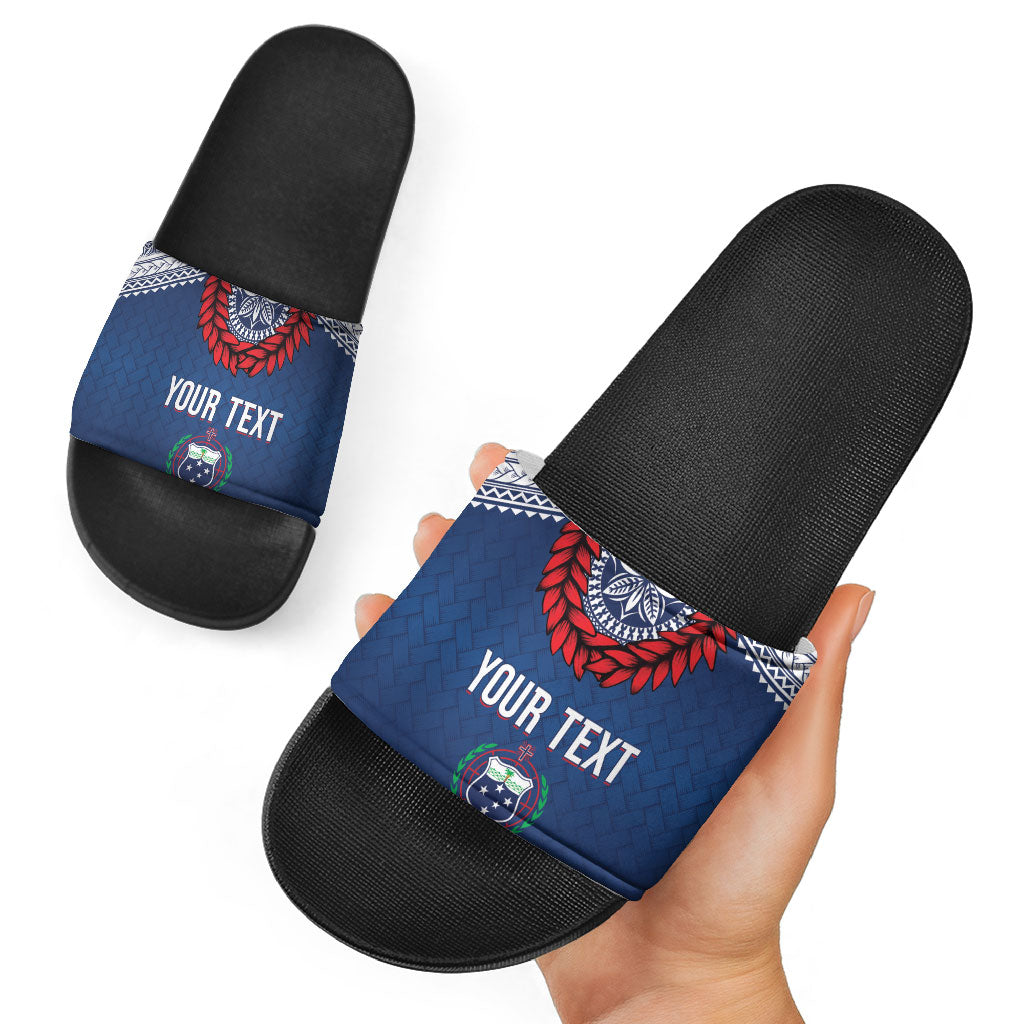 Manu Samoa Rugby Custom Navy Blue Slide Sandals ʻIe Toga Pattern With Red Ula fala LT7 - Polynesian Pride