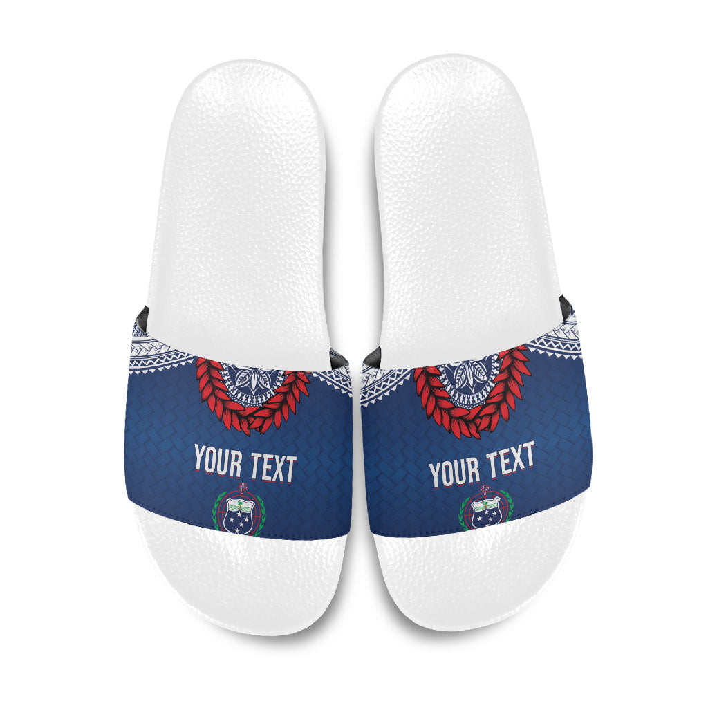 Manu Samoa Rugby Custom Navy Blue Slide Sandals ʻIe Toga Pattern With Red Ula fala LT7 Navy Blue - Polynesian Pride