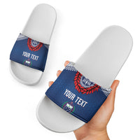 Manu Samoa Rugby Custom Navy Blue Slide Sandals ʻIe Toga Pattern With Red Ula fala LT7 - Polynesian Pride
