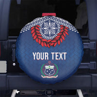 Manu Samoa Rugby Custom Navy Blue Spare Tire Cover ʻIe Toga Pattern With Red Ula fala LT7 No hole Navy Blue - Polynesian Pride