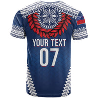 Manu Samoa Rugby Custom Navy Blue T Shirt ʻIe Toga Pattern With Red Ula fala LT7 - Polynesian Pride
