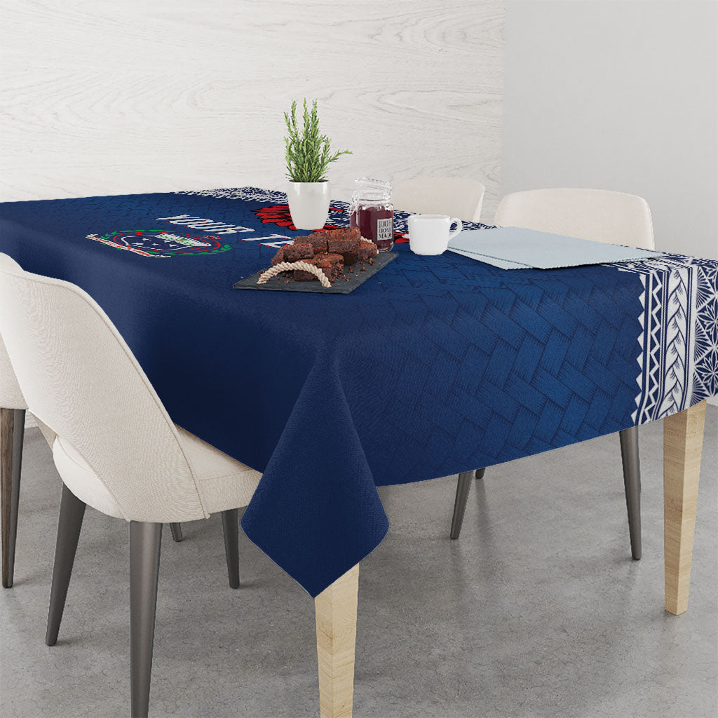 Manu Samoa Rugby Custom Navy Blue Tablecloth ʻIe Toga Pattern With Red Ula fala LT7 - Polynesian Pride