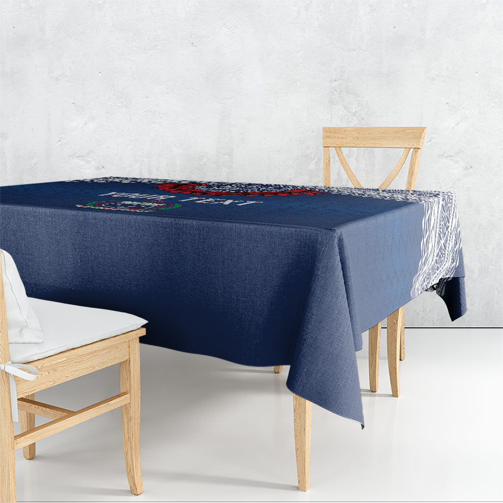 Manu Samoa Rugby Custom Navy Blue Tablecloth ʻIe Toga Pattern With Red Ula fala LT7 - Polynesian Pride