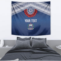 Manu Samoa Rugby Custom Navy Blue Tapestry ʻIe Toga Pattern With Red Ula fala LT7 - Polynesian Pride