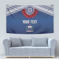 Manu Samoa Rugby Custom Navy Blue Tapestry ʻIe Toga Pattern With Red Ula fala LT7 - Polynesian Pride