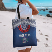 Manu Samoa Rugby Custom Navy Blue Tote Bag ʻIe Toga Pattern With Red Ula fala LT7 - Polynesian Pride
