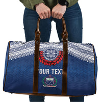 Manu Samoa Rugby Custom Navy Blue Travel Bag ʻIe Toga Pattern With Red Ula fala LT7 Navy Blue - Polynesian Pride