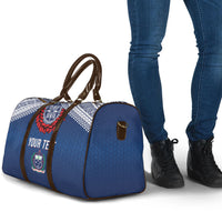 Manu Samoa Rugby Custom Navy Blue Travel Bag ʻIe Toga Pattern With Red Ula fala LT7 - Polynesian Pride