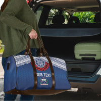 Manu Samoa Rugby Custom Navy Blue Travel Bag ʻIe Toga Pattern With Red Ula fala LT7 - Polynesian Pride