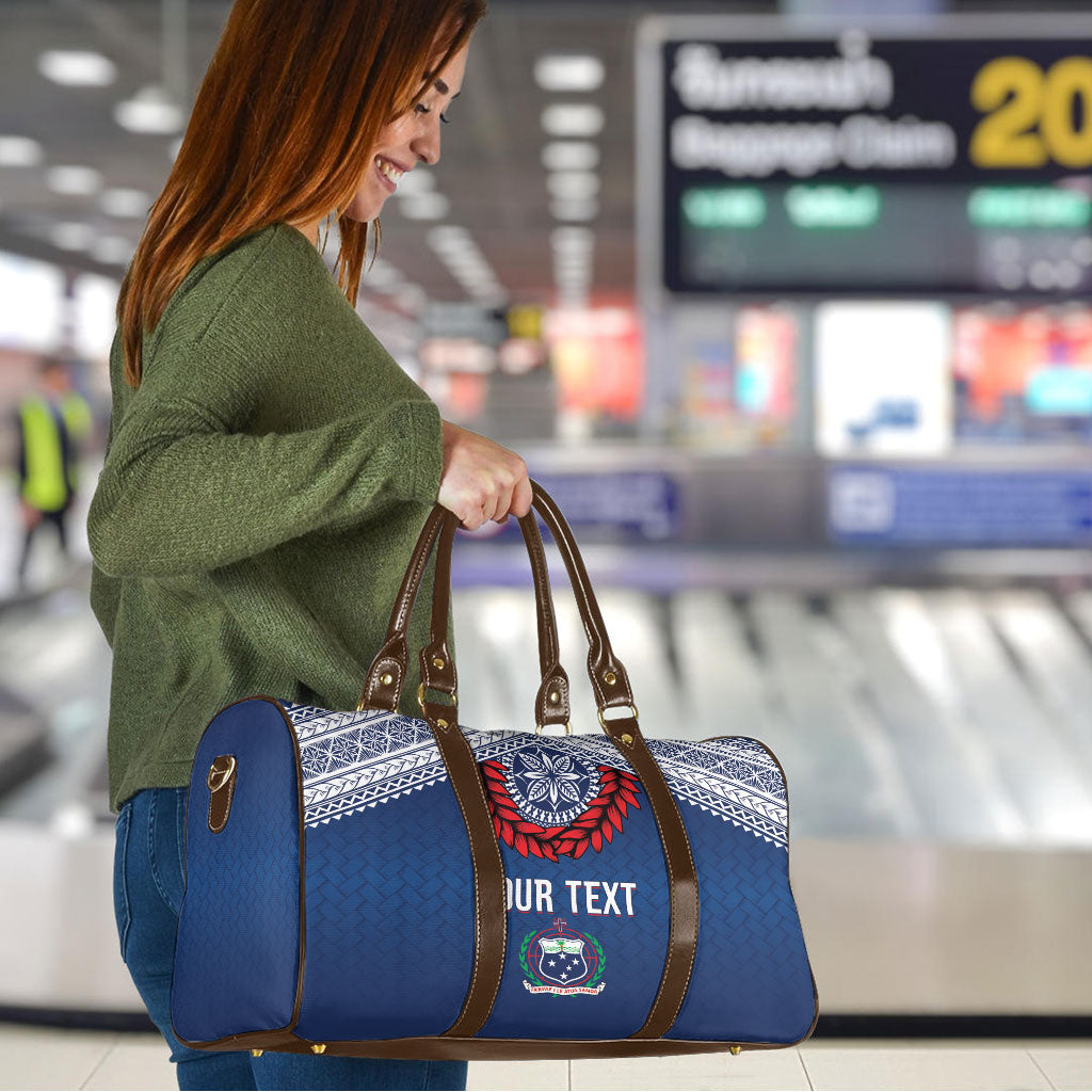 Manu Samoa Rugby Custom Navy Blue Travel Bag ʻIe Toga Pattern With Red Ula fala LT7 - Polynesian Pride