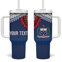 Manu Samoa Rugby Custom Navy Blue Tumbler With Handle ʻIe Toga Pattern With Red Ula fala LT7 One Size: 40 oz Navy Blue - Polynesian Pride