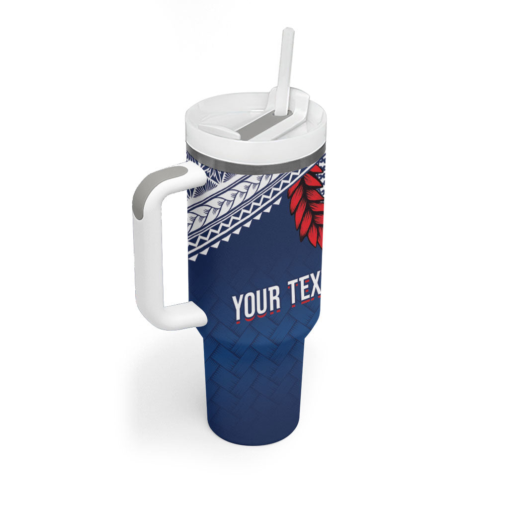Manu Samoa Rugby Custom Navy Blue Tumbler With Handle ʻIe Toga Pattern With Red Ula fala LT7 - Polynesian Pride