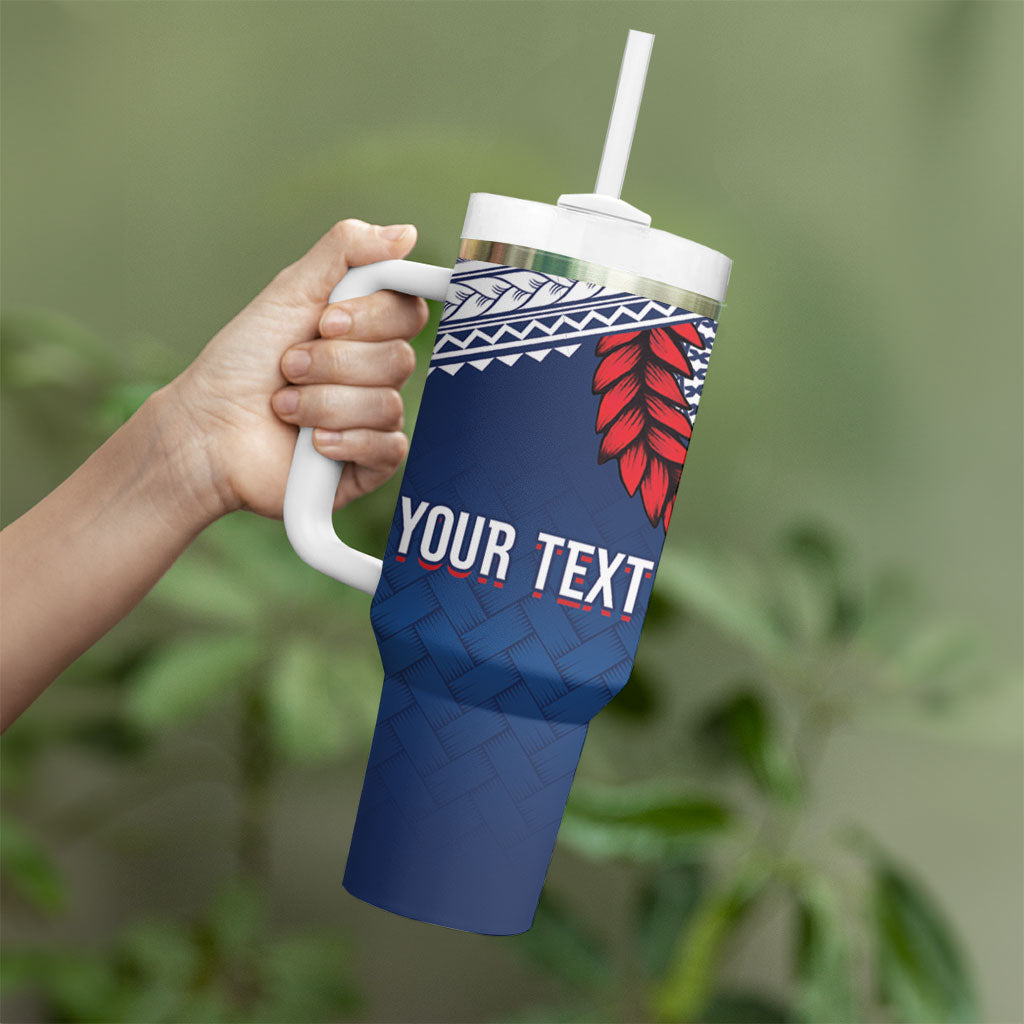 Manu Samoa Rugby Custom Navy Blue Tumbler With Handle ʻIe Toga Pattern With Red Ula fala LT7 - Polynesian Pride