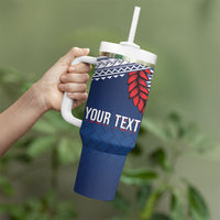 Manu Samoa Rugby Custom Navy Blue Tumbler With Handle ʻIe Toga Pattern With Red Ula fala LT7 - Polynesian Pride