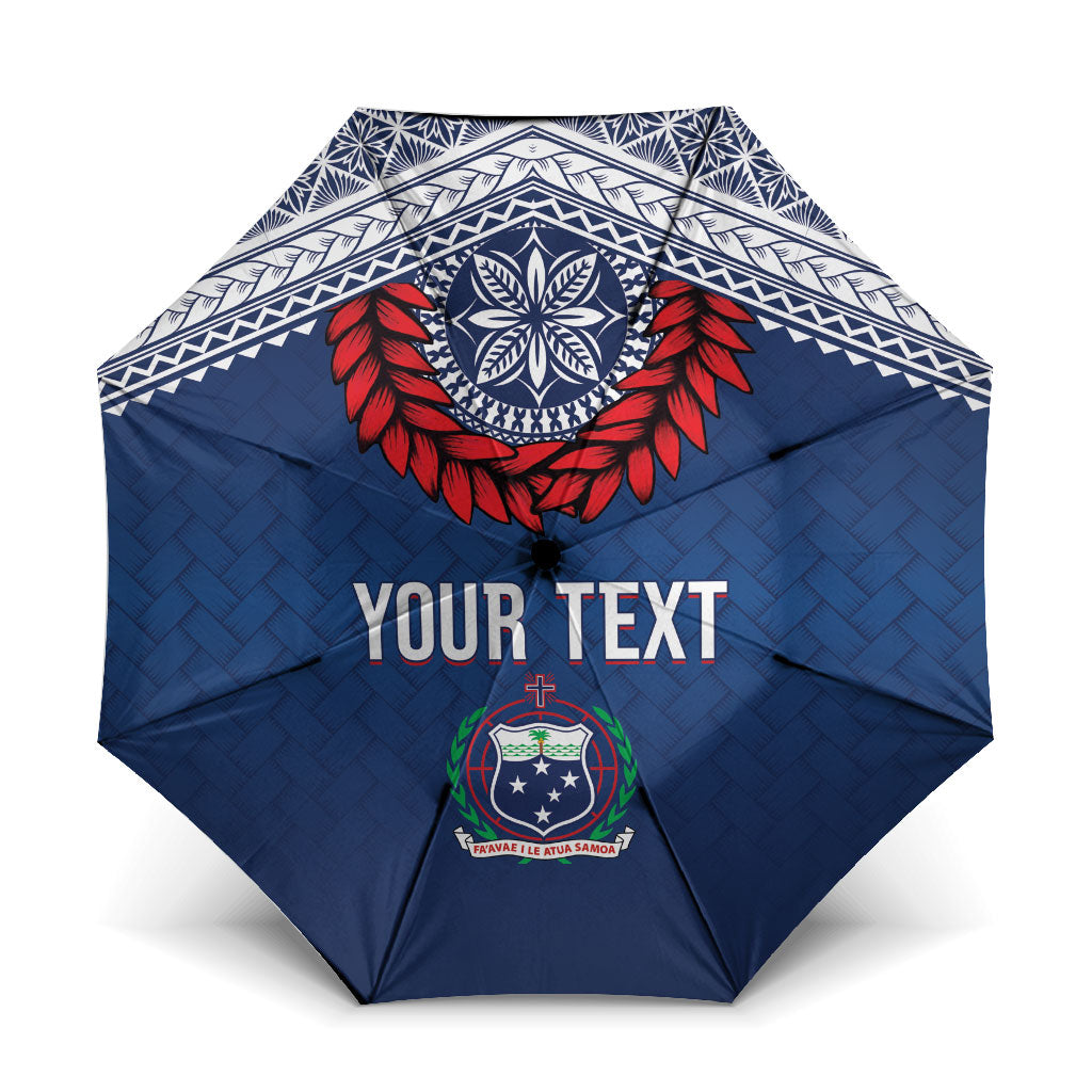 Manu Samoa Rugby Custom Navy Blue Umbrella ʻIe Toga Pattern With Red Ula fala LT7 One Size Folded 11.42 inch Opened Diameter 37.4 inch Navy Blue - Polynesian Pride