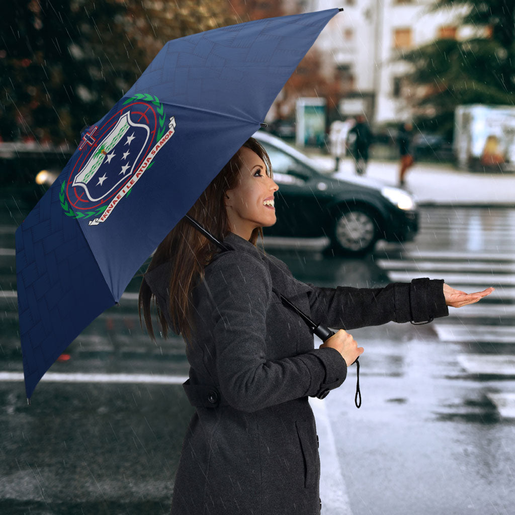 Manu Samoa Rugby Custom Navy Blue Umbrella ʻIe Toga Pattern With Red Ula fala LT7 - Polynesian Pride