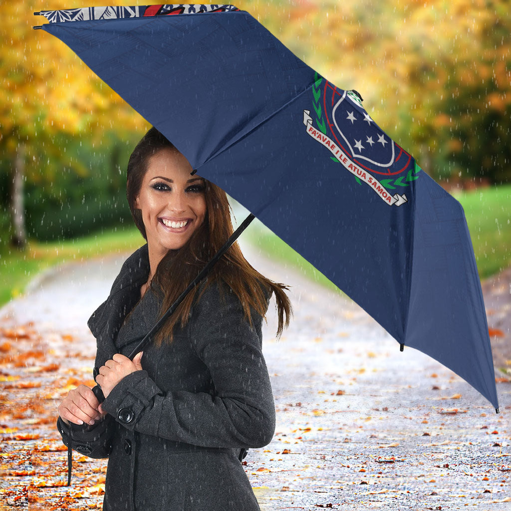 Manu Samoa Rugby Custom Navy Blue Umbrella ʻIe Toga Pattern With Red Ula fala LT7 - Polynesian Pride