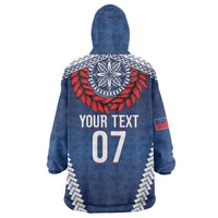 Manu Samoa Rugby Custom Navy Blue Wearable Blanket Hoodie ʻIe Toga Pattern With Red Ula fala LT7 - Polynesian Pride