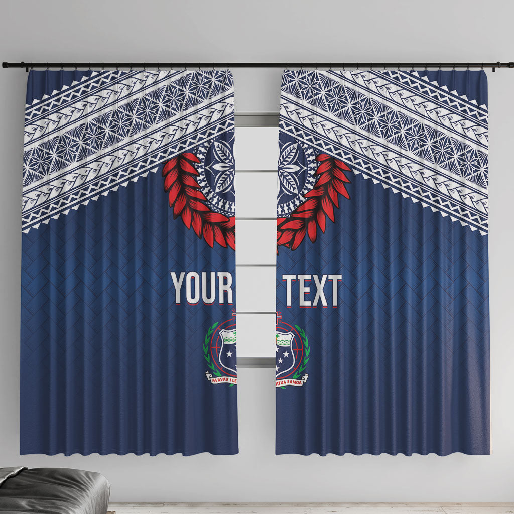 Manu Samoa Rugby Custom Navy Blue Window Curtain ʻIe Toga Pattern With Red Ula fala LT7 With Hooks Navy Blue - Polynesian Pride