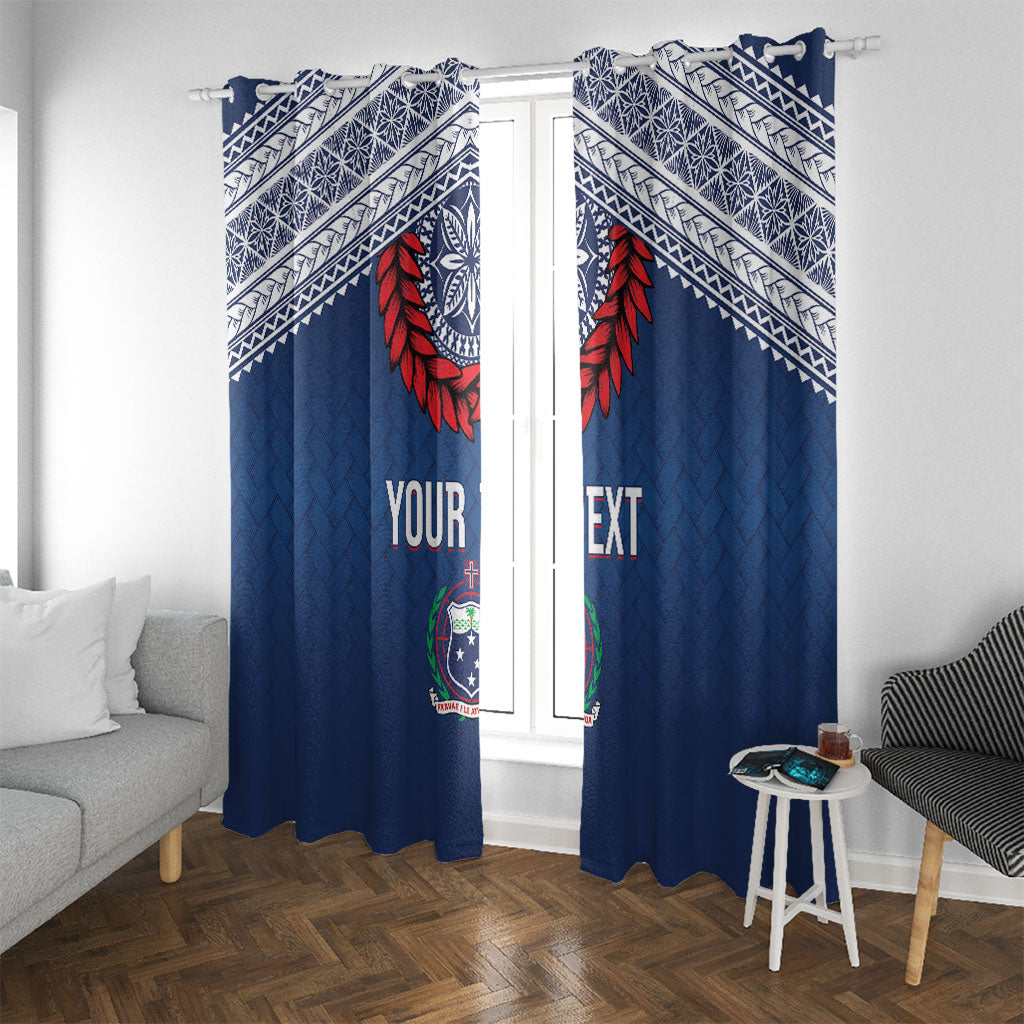 Manu Samoa Rugby Custom Navy Blue Window Curtain ʻIe Toga Pattern With Red Ula fala LT7 With Grommets Navy Blue - Polynesian Pride