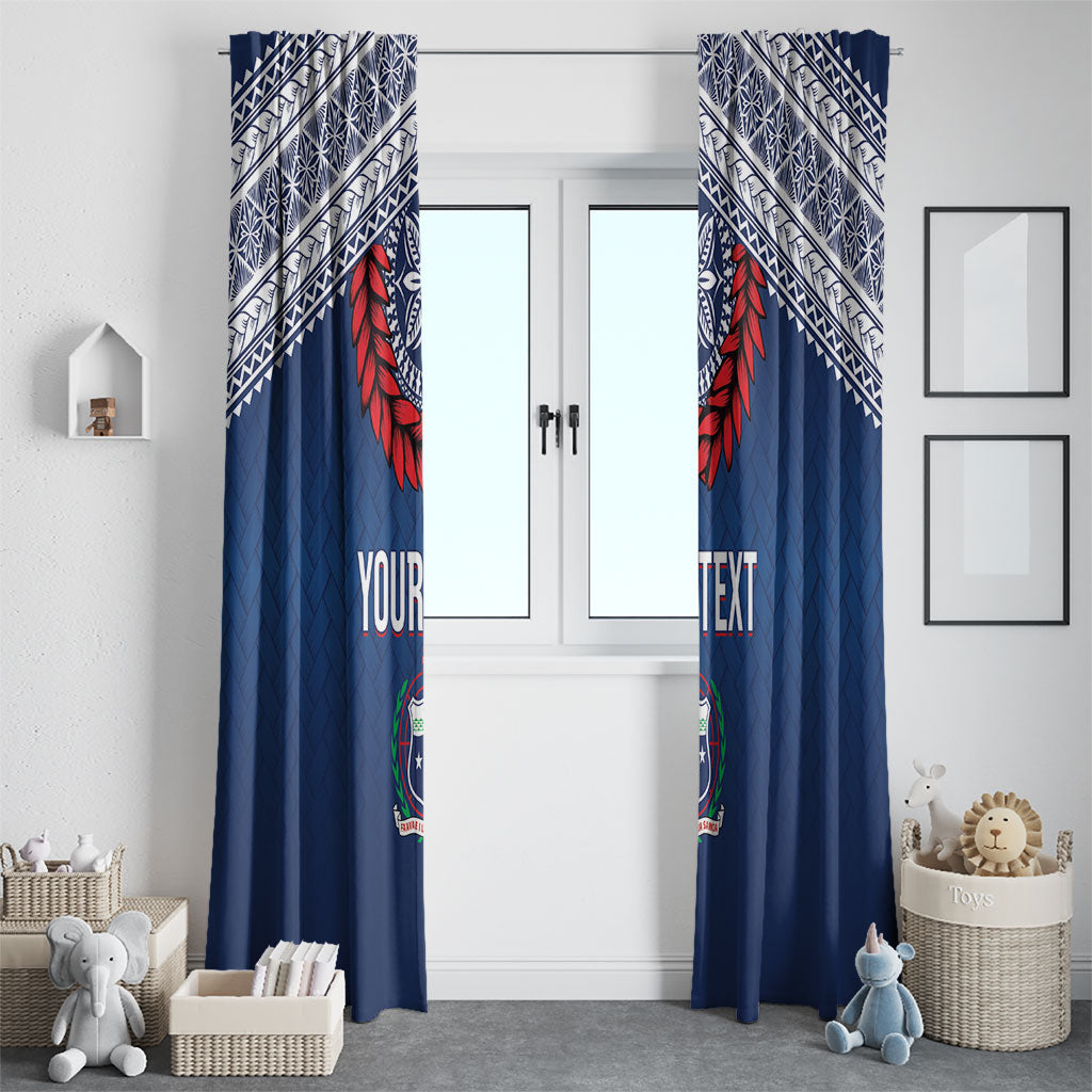 Manu Samoa Rugby Custom Navy Blue Window Curtain ʻIe Toga Pattern With Red Ula fala LT7 - Polynesian Pride
