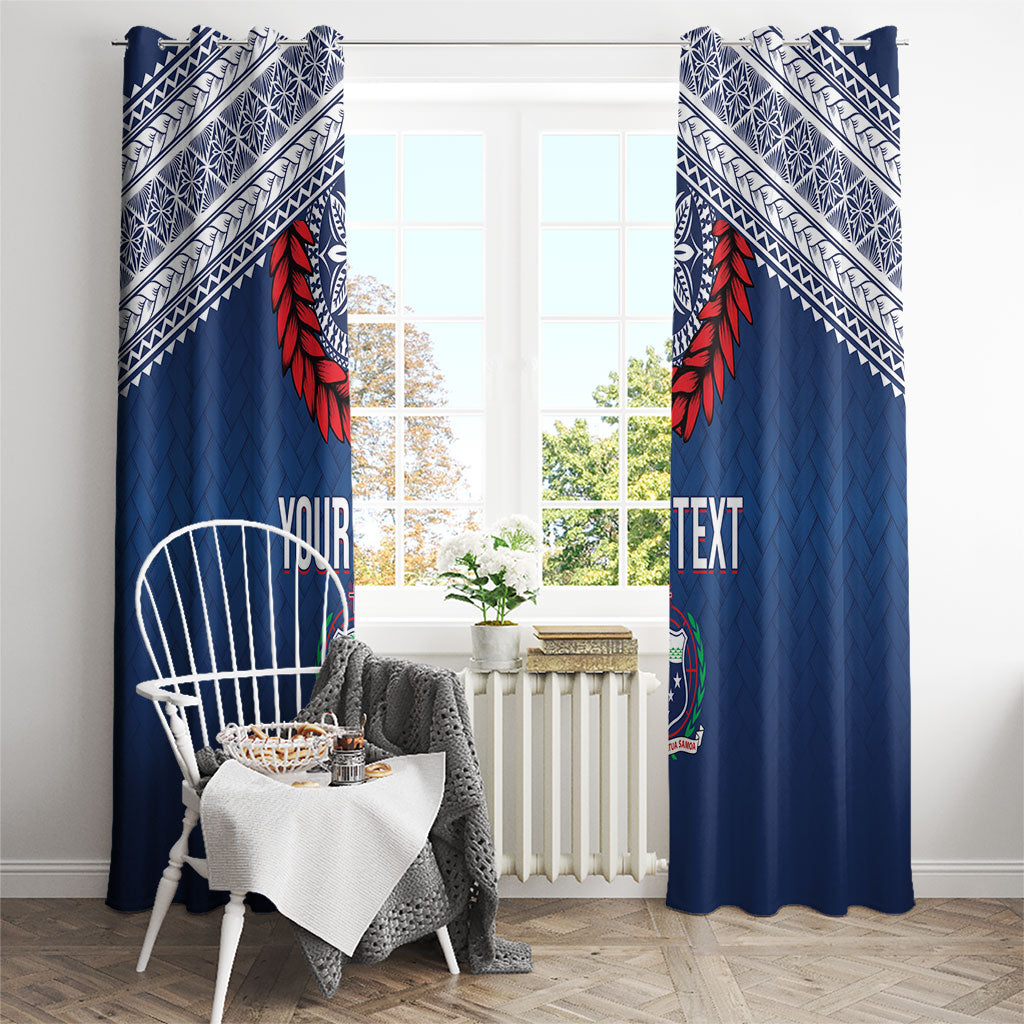 Manu Samoa Rugby Custom Navy Blue Window Curtain ʻIe Toga Pattern With Red Ula fala LT7 - Polynesian Pride